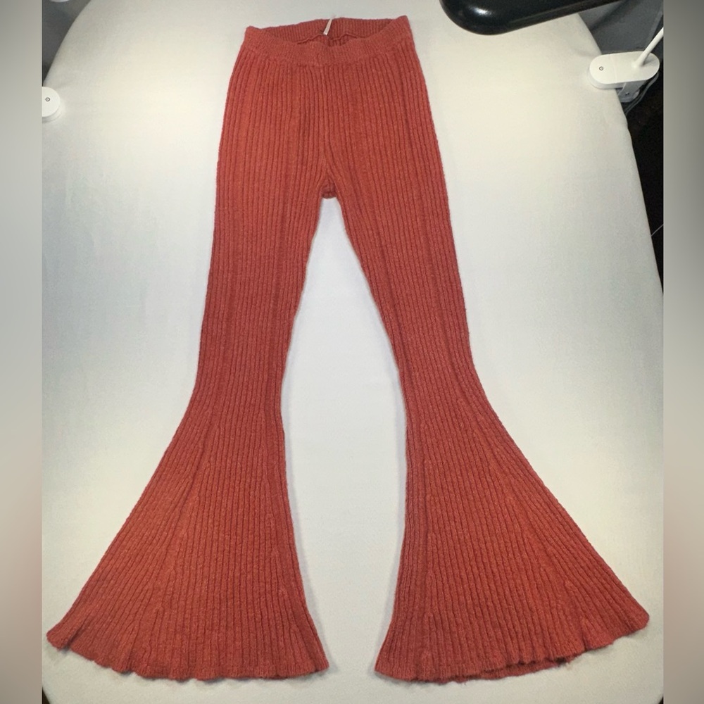Free People Bell Bottoms Flare Leg Knit Ribbed Pull On Pants Size S Stretch